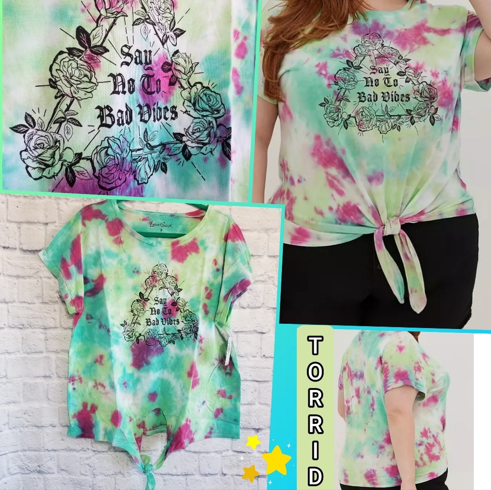Torrid Love Sick Tie Dye Say No to Bad Vibes Graphic Tee Shirt Top Large New